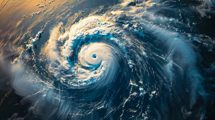 Schilderijen op glas A hurricane viewed from space showcasing its vast scale and spiral formation. © Thomas