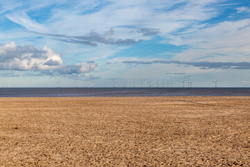 A view from the beach at Skegness on the Linolnshire coast, on a sunny winter's day