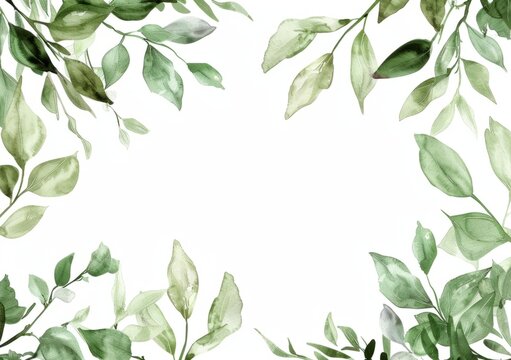 a watercolor leaf frame with leaves Generative AI