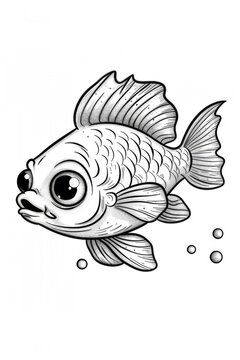 A drawing of a fish with big eyes, coloring book for kids.