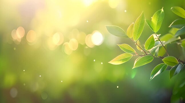 Nature of Plants on Beautiful greenery bokeh, sun rays background and copy space for text
