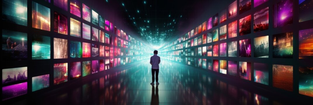 Multimedia background with various channels images for web streaming tv video technology