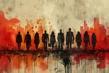 Silhouette of a group of people on a grunge background