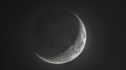 Space wallpaper. Delicate crescent of a waning moon, its rugged surface adorned with craters and mountains, bathed in the soft glow of earthshine