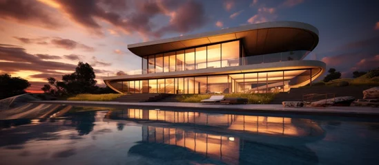 Fotobehang luxury Modern house with swimming pool © pector