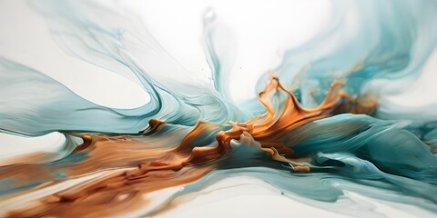 An abstract blur of aquamarine and sienna colors with a grainy texture on a white background. generative AI