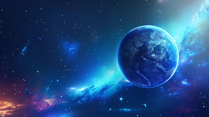 Blue Earth in the space. Colorful art. Solar system. Blue gradient. Space wallpaper. 