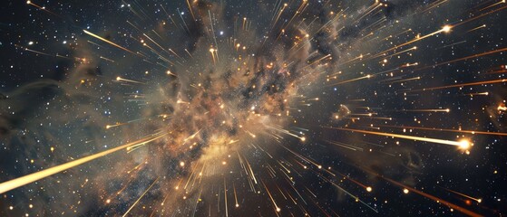 Space wallpaper. Stunning long-exposure shot of a meteor shower, as streaks of light blaze through the darkness, leaving ephemeral trails of brilliance in their wake - obrazy, fototapety, plakaty