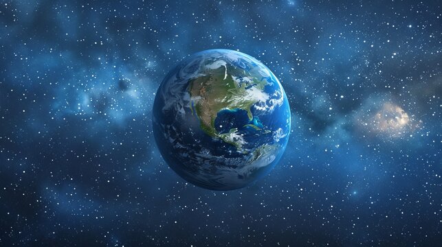 Three dimensional render of planet earth floating in outer space © Emil