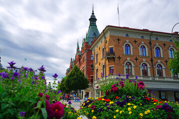 old red brick house in the center of Sundsvall - obrazy, fototapety, plakaty