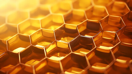 A swarm of bees working hard on a honeycomb with copy space in the background