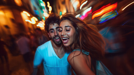 Obraz premium Techno Party People dancing in the streets of European cities