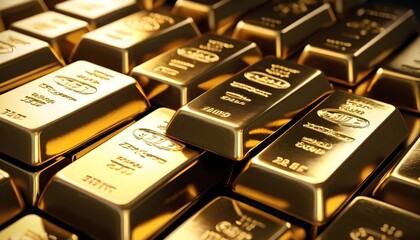 A lot of gold ingots macro background