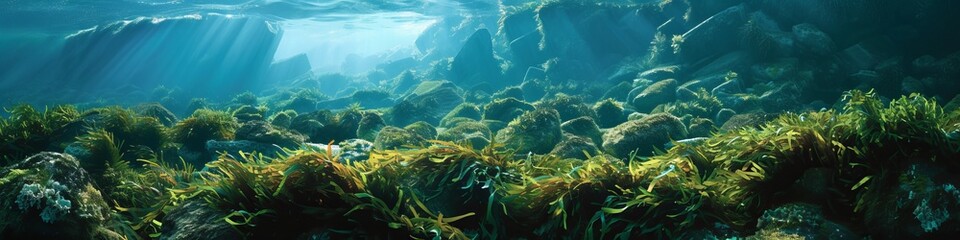 Fototapeta na wymiar brown and green algae underwater.