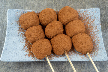Sate Mochi coklat. Mochi is a Traditional Japanese dessert. made from glutinous rice
