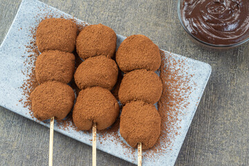 Sate Mochi coklat. Mochi is a Traditional Japanese dessert. made from glutinous rice