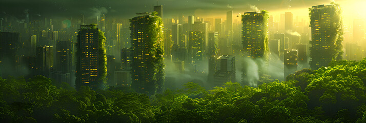 Splendid environmental awareness city with vertical,
forest 3d  view  - obrazy, fototapety, plakaty