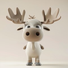 A miniature model of a cute moose isolated on a pastel cream background. Square format.