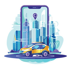 Vector illustration of autonomous online car sharing