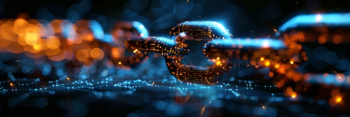 Foto op Plexiglas Futuristic representation of a decentralized blockchain network, A chain with the word chain on it © Baloch
