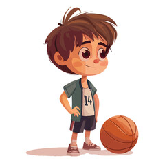 Vector Illustration of Cute Little Boy. Basketball p