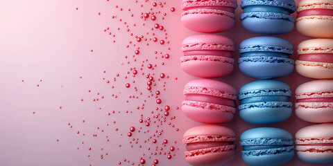 Pink and blue macaroons on a pink background