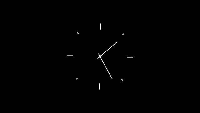 Animated wall clock in 24h loop. Clock with moving arrows. Quartz wall clock on a white background
