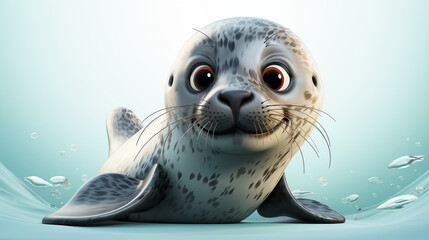 3d cartoon baby seal on white background 