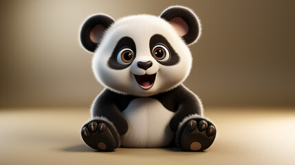 3d cartoon baby panda on white background