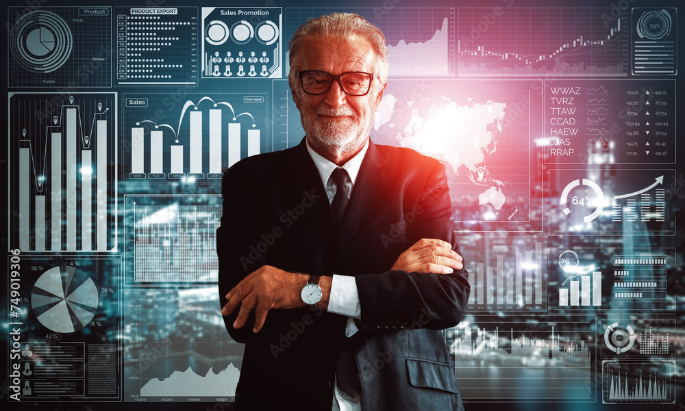 Poster data analysis for business and finance concept. interface showing future computer technology of prof
