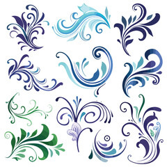 Vector illustration set of swirling flourishes decor