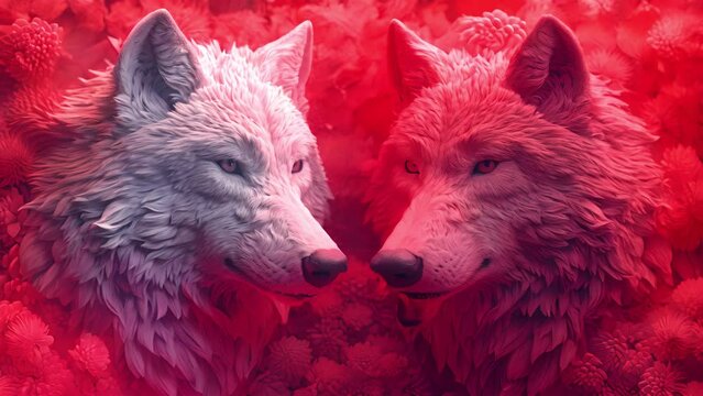 赤と白の狼の顔,Generative AI 