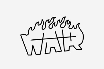 Inscription war in flames. Signboard, neon, template, vector graphics, logo, print.