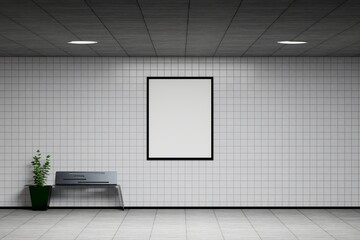 blank poster in public place. Circle light box mockup on underground subway station. Mock up empty billboard, poster media template advertisement displays underground subway station.3D rendering.