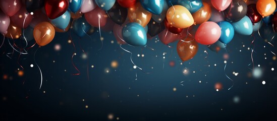 happy birthday background with balloons and ribbons