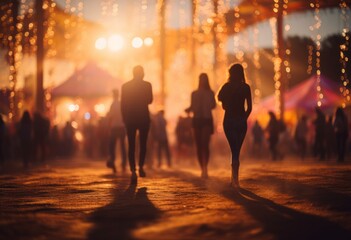 people at a festival walk around in a blur - 749022734