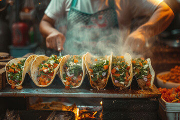 taquero cocinando tacos en las calles de México - obrazy, fototapety, plakaty