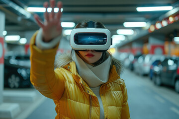 Mujer joven con gafas de realidad virtual haciendo un gesto de alto en un estacionamiento.


Aquí tienes 50 palabras clave para esta imagen:

Mujer, Joven, Realidad virtual, Gafas VR, Tecnología, In

