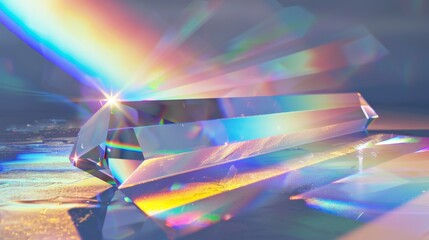 High-resolution image capturing the stunning effects of light dispersion through a prismatic crystal against a dark background