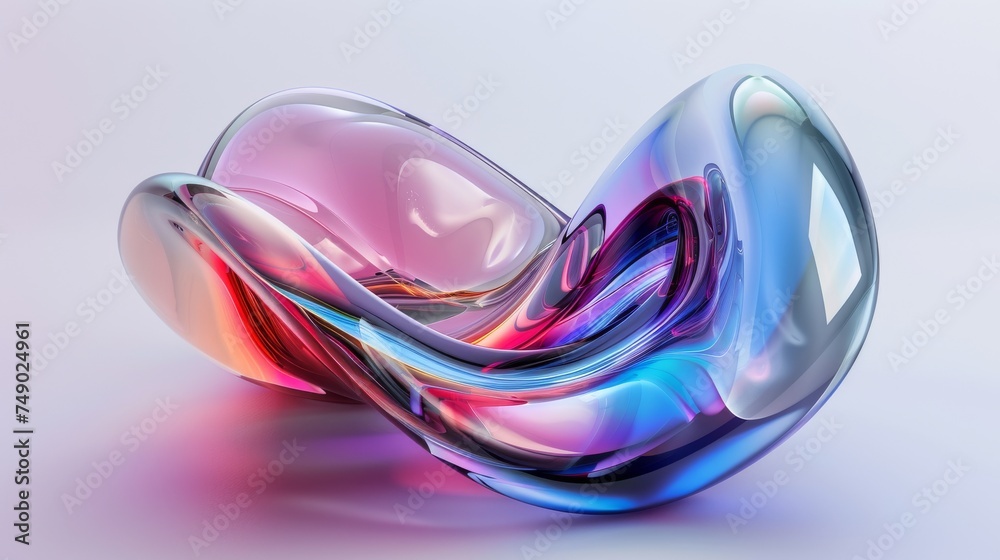 Poster stunning twisted glass artwork rendered in 3d with a multitude of vibrant colors against a pastel ba