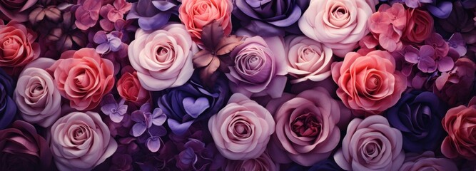 purple and pink roses and flowers flower background