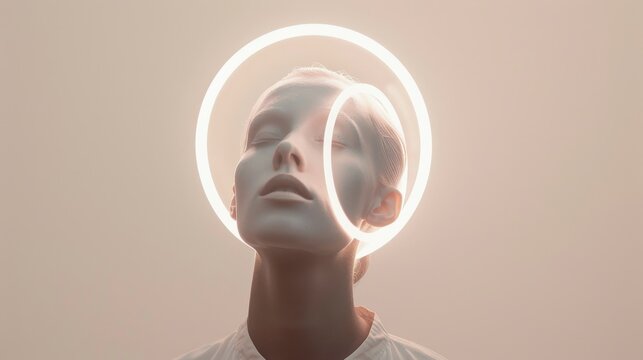 A simple yet profound shot depicting a person in a halo of light, symbolizing a modern take on spirituality