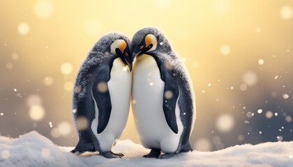 two penguins embracing each other in the snow