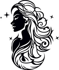 Beautiful Woman.Girl with Long Hair.Vector illustration ready for vinyl cutting.