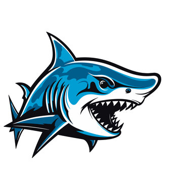 Shark mascot isolated on white background. Vector illustration for t-shirt print, poster, sticker, patch.