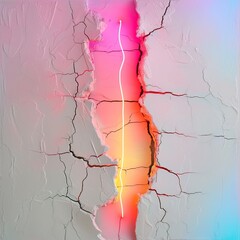 neon light in a crack in the wall background.