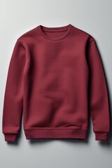 Burgundy blank sweater without folds flat lay isolated on gray modern seamless background