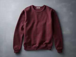 Burgundy blank sweater without folds flat lay isolated on gray modern seamless background