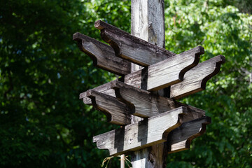 Weathered wooden pergola detail in the sun