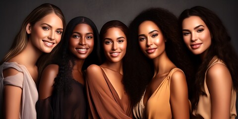 Obraz premium Portrait of diverse group of beautiful women with natural beauty and glowing smooth skin